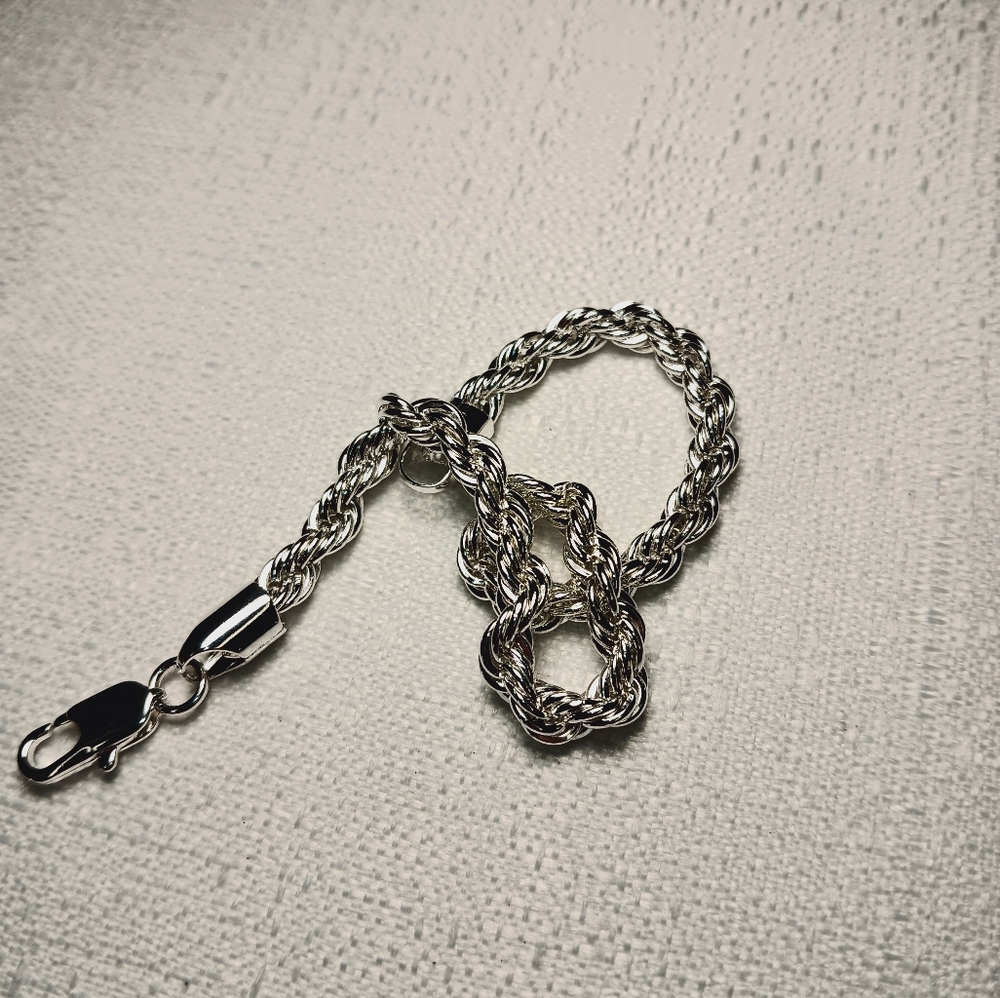 925 Rope chain silver bracelet 8 inches clasp anklet jewelry anniversary - Picture 3 of 4
